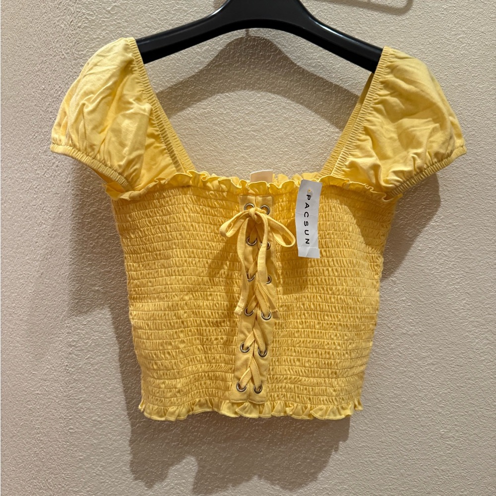 Me to We Yellow Smocked Crop Top